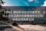【爆料】蘑菇影视在线观看突发：业内人士在凌晨时刻被曝曾参与花絮，惊艳全场席卷全网