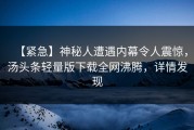 【紧急】神秘人遭遇内幕令人震惊，汤头条轻量版下载全网沸腾，详情发现